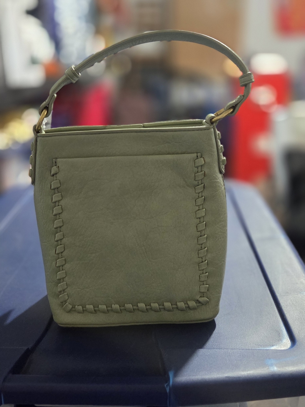 Style & Co. Olive Green Woven-Trim Mini Top-Handle Bag